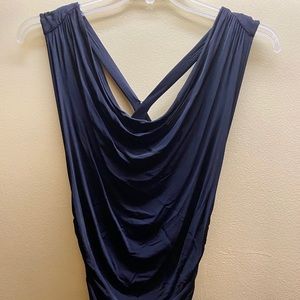 Guess, black, sleeveless, ruched cocktail dress.